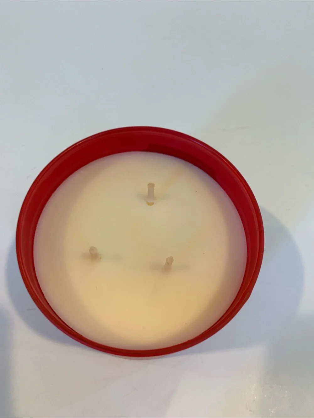 White Barn Strawberry Pound Cake Three Wick Candle Red Glass Jar with Gold Lid
